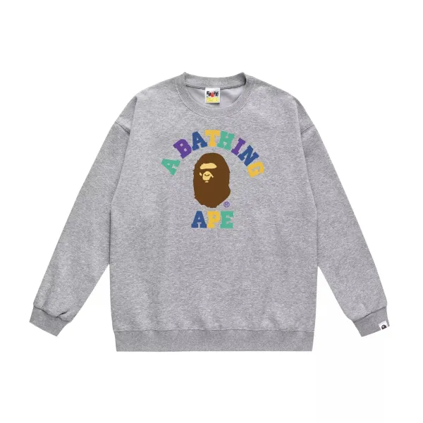 A Bathing Ape Colorful Logo Crewneck Gray Sweatshirt Hoodie - 1