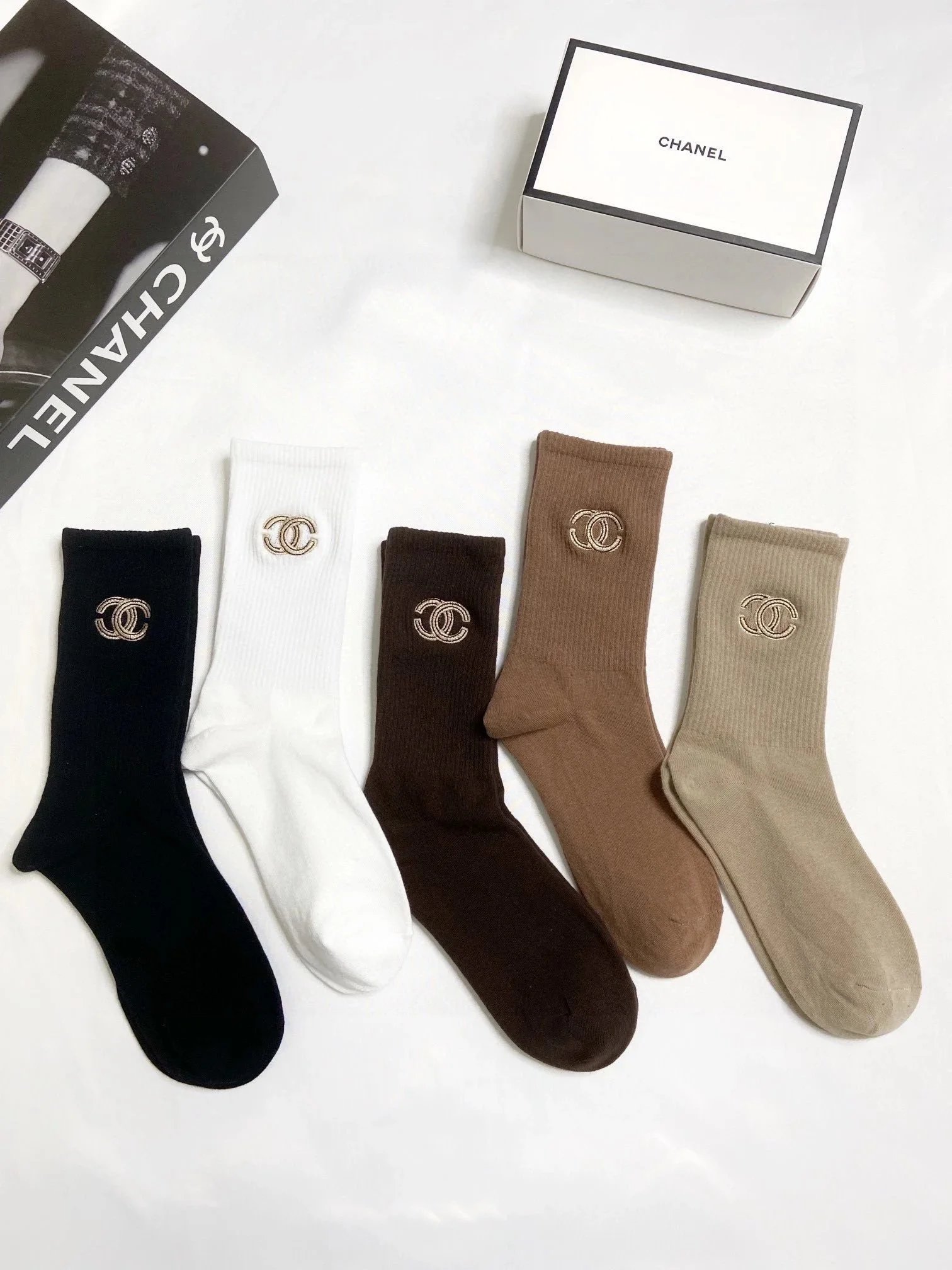 Chanel Striped Logo Socks Black and White - 6