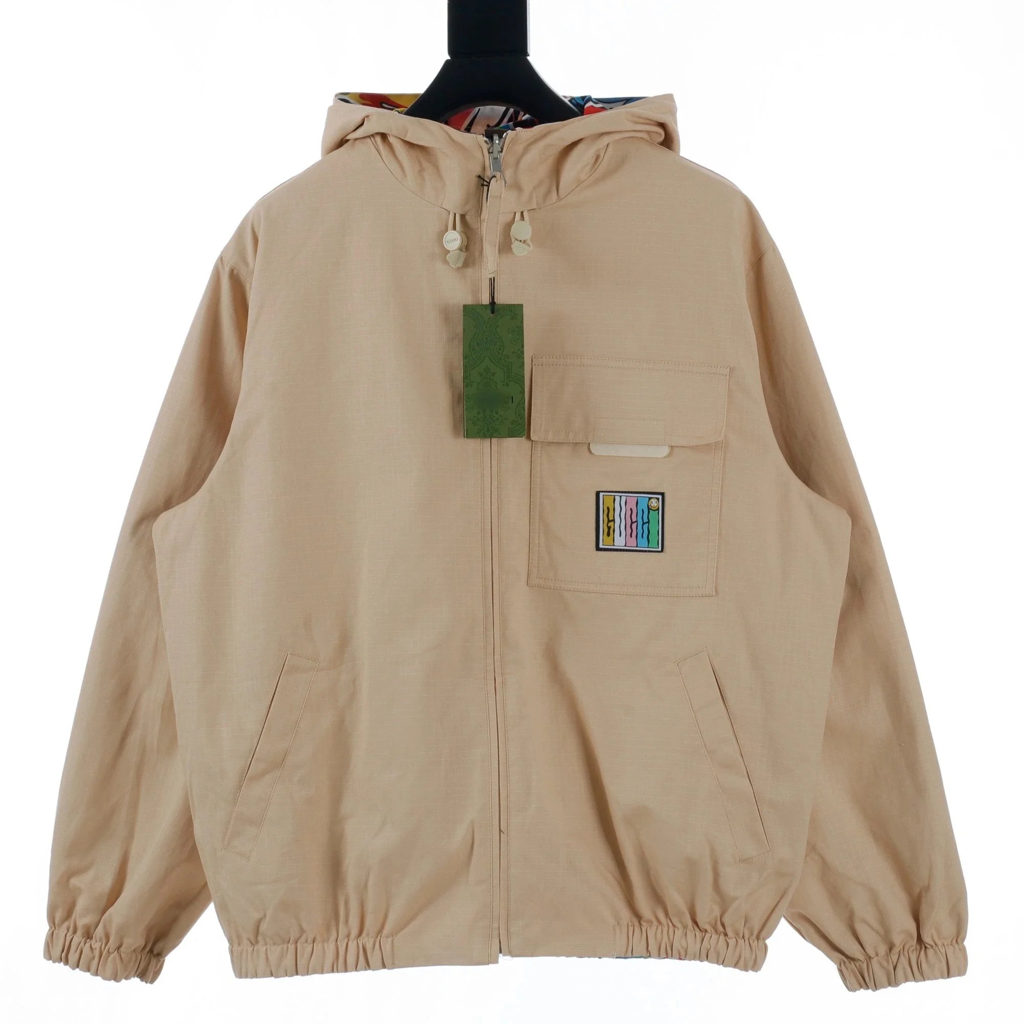 Gucci GG Supreme Hooded Windbreaker Gray Red Green Outerwear - 5