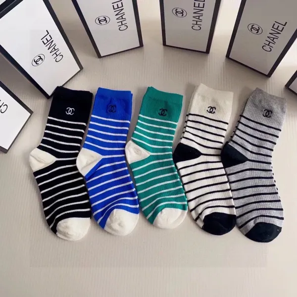 Chanel Striped Logo Socks Multicolor - 1