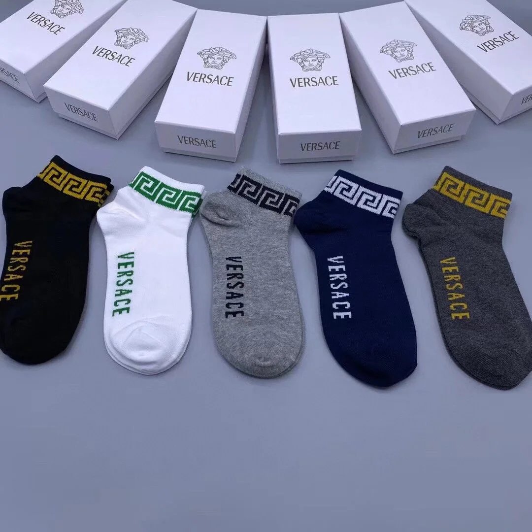 Versace Medusa Logo Ankle Socks in Gray, Heather Gray, Navy, White, and Black - 9