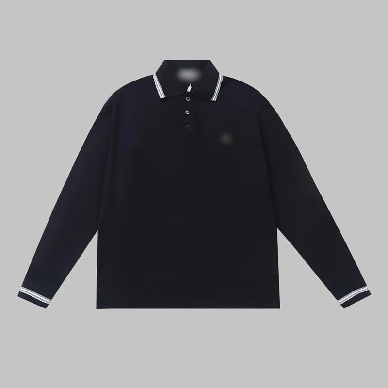 Long Sleeve Polo Shirt Navy with White Trim Tops Polo
