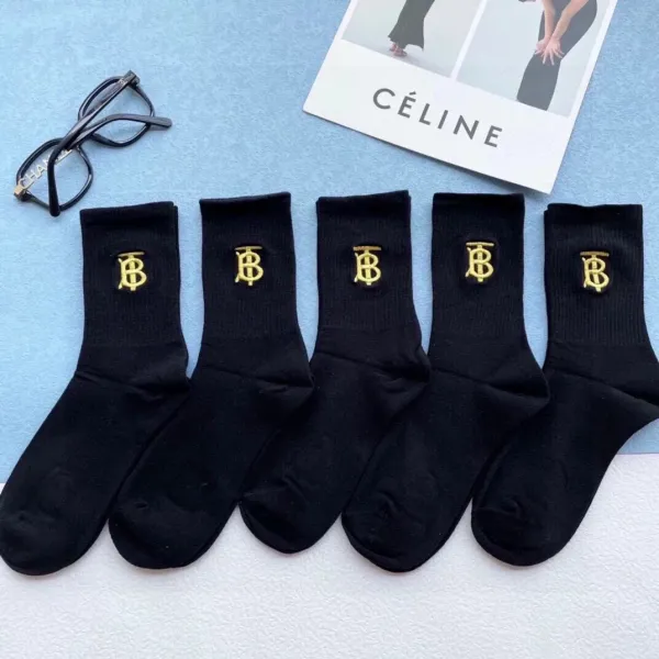 Burberry Monogram Logo Embroidered Black Socks - 7