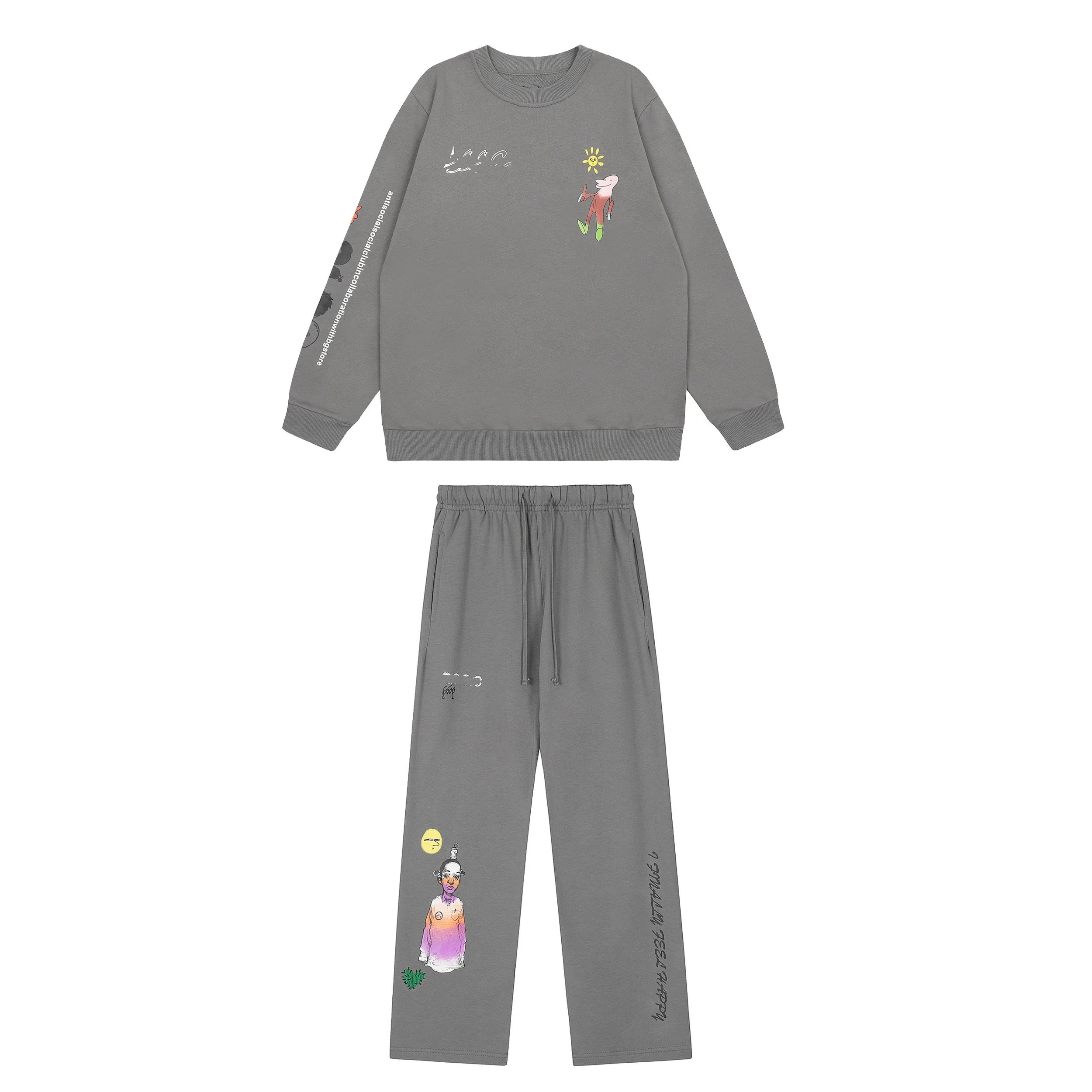Design Graphic Print Olive Green Sweatshirt and Sweatpants Set - 2