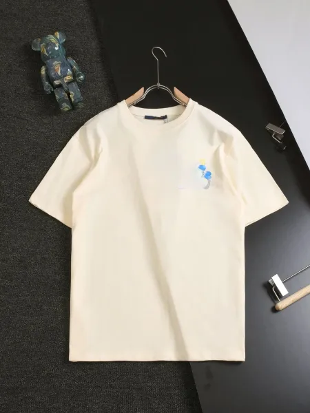 Design Minimalist Floral Embroidery Cream T-Shirt - 1