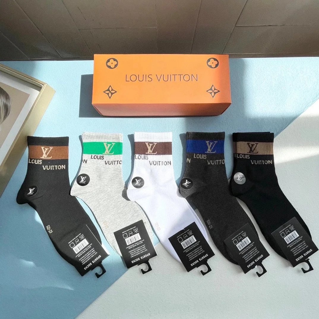 Louis Vuitton LV Monogram Embroidered Knee-High Socks Black and White - 9
