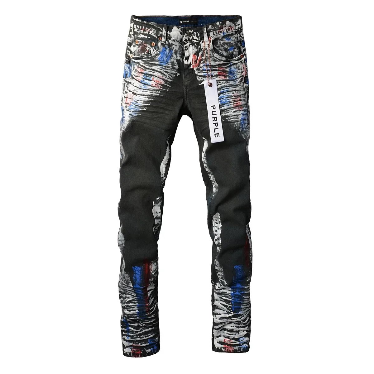 Design Distressed Yellow-Panel Jeans Dark Wash - 2