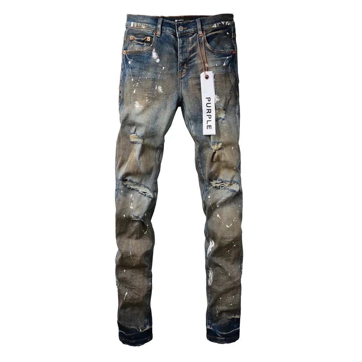 Design Distressed Yellow-Panel Jeans Dark Wash - 6