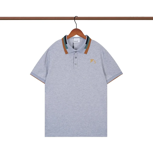 Burberry T-Shirts Short-Sleeve Polo with Striped Collar and Equestrian Knight Embroidery product detail image 4