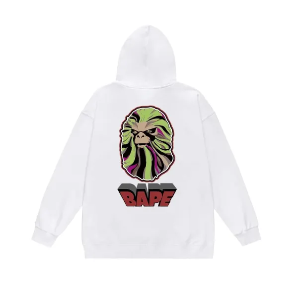 A Bathing Ape Colorful Ape Head Graphic Hoodie Gray - 6