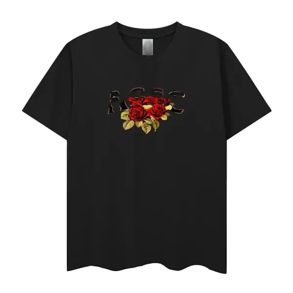 Design Roses Graphic Print Black T-Shirt - 1