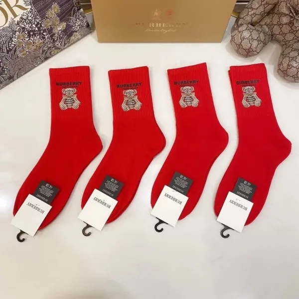 Burberry Monogram Logo Embroidered Black Socks - 3