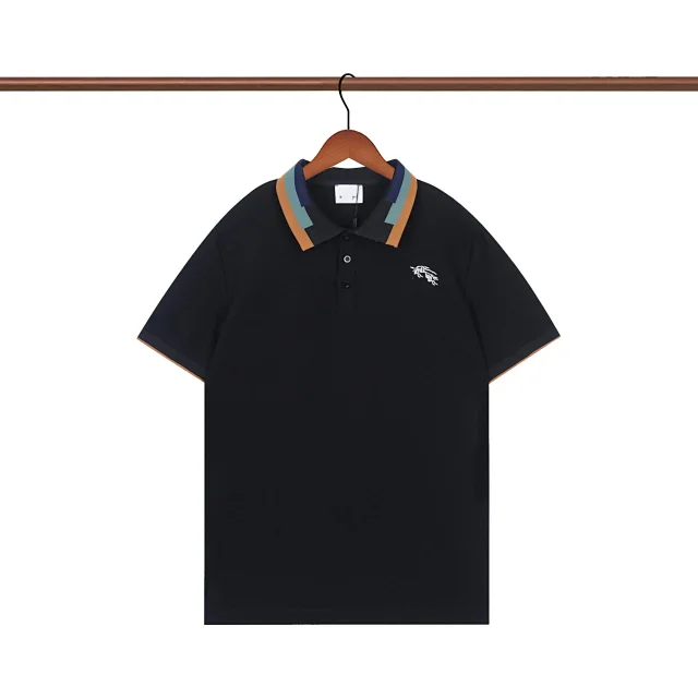 Burberry T-Shirts Short-Sleeve Polo with Striped Collar and Equestrian Knight Embroidery product detail image 3