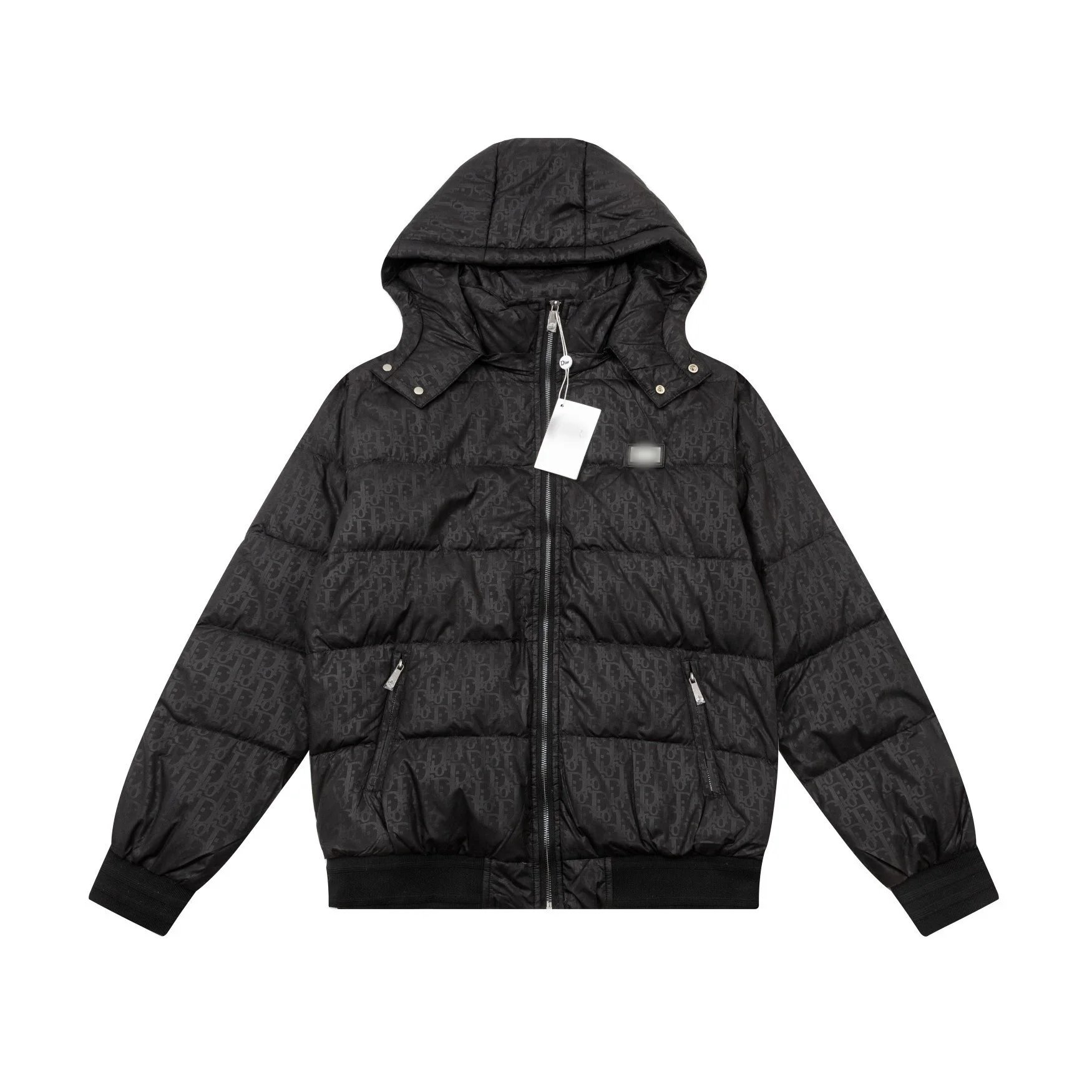 Dior Oblique Print Hooded Down Jacket Navy and White - 4
