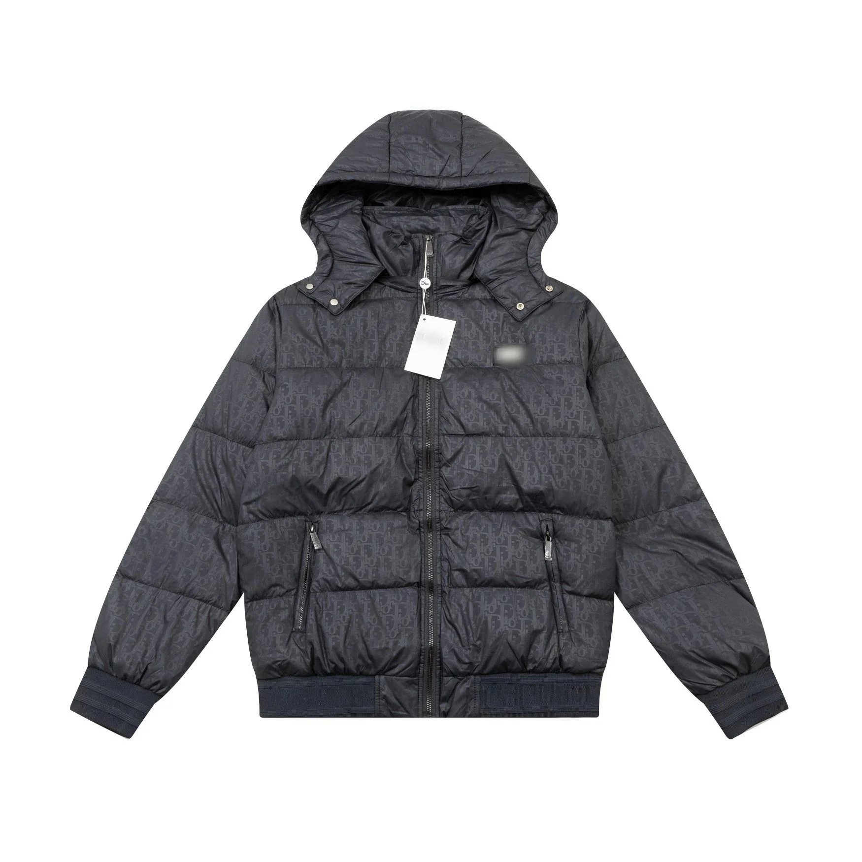 Dior Oblique Print Hooded Down Jacket Navy and White - 5