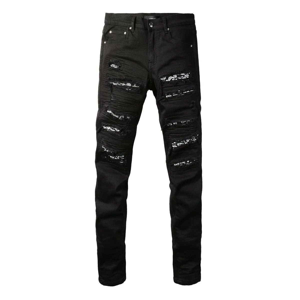 Design Distressed Yellow-Panel Jeans Dark Wash - 14