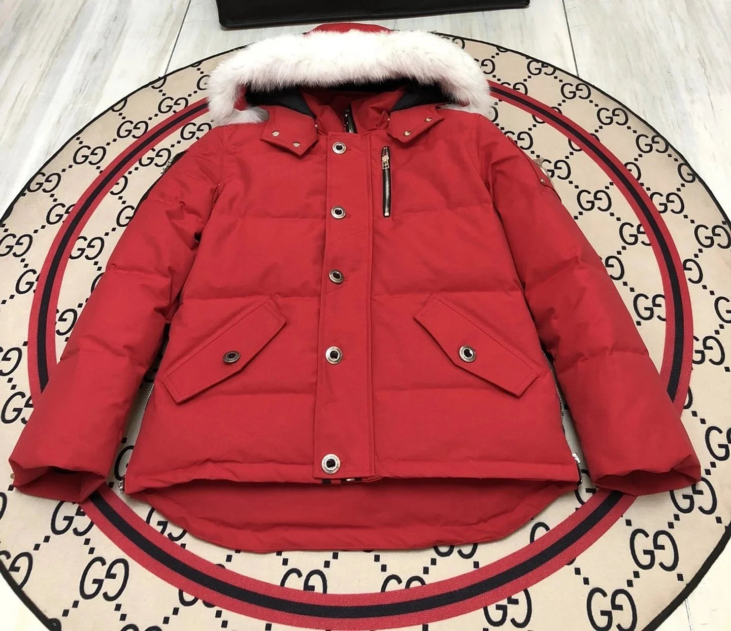 Gucci Teddy Fleece Hooded Jacket Black with Cream Stripes Outerwear - 6