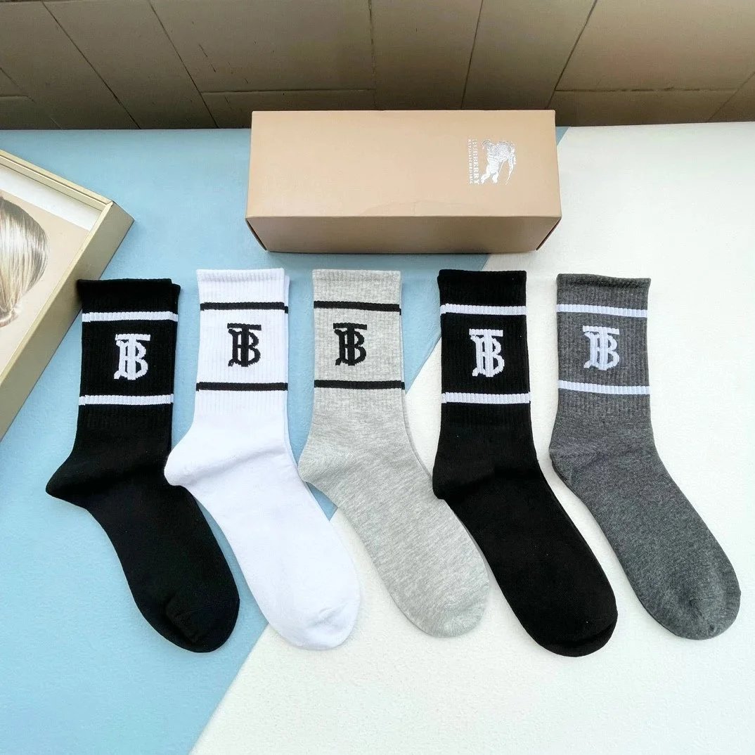 Burberry Icon Stripe Socks in White, Black, Gray, and Beige - 10