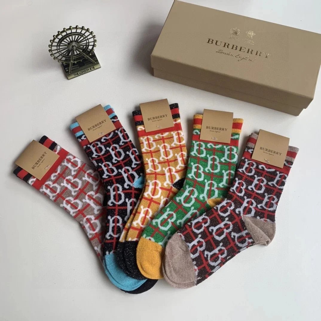 Burberry Monogram Logo Ankle Socks in Black, Charcoal, Navy, White, and Gray - 2
