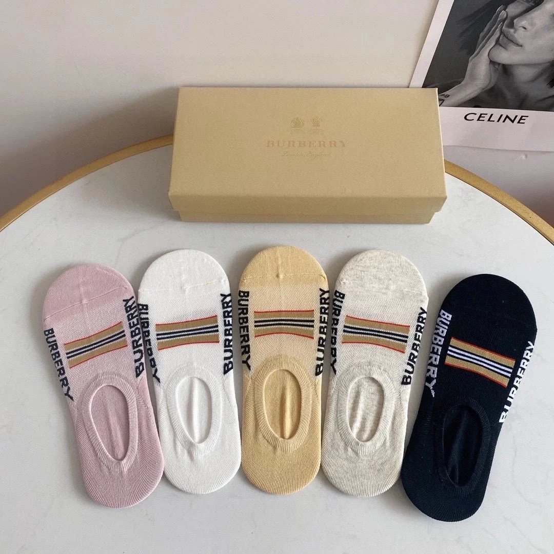 Burberry Monogram Logo Ankle Socks in Black, Charcoal, Navy, White, and Gray - 7