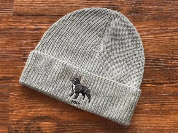 Polo Ralph Lauren French Bulldog Embroidered Beanie Gray - 1