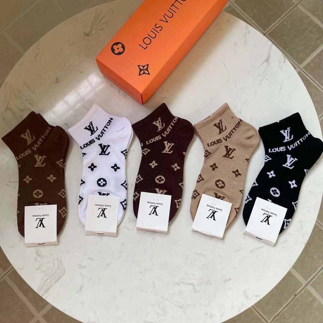 Louis Vuitton LV Monogram Embroidered Knee-High Socks Black and White - 3