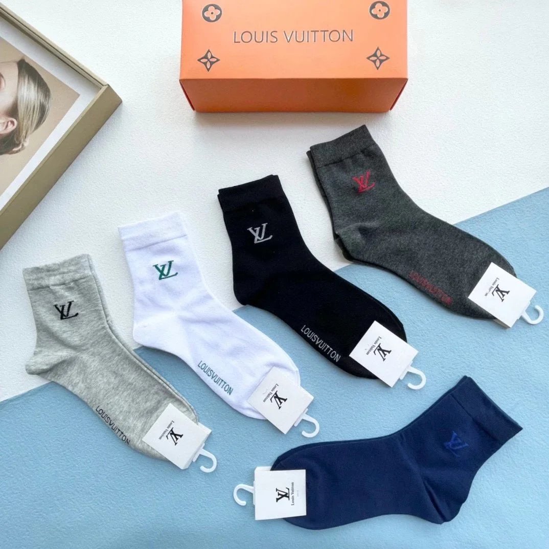 Loewe Anagram Logo Crew Socks in Burgundy, Navy, White, Gray, Beige - 2