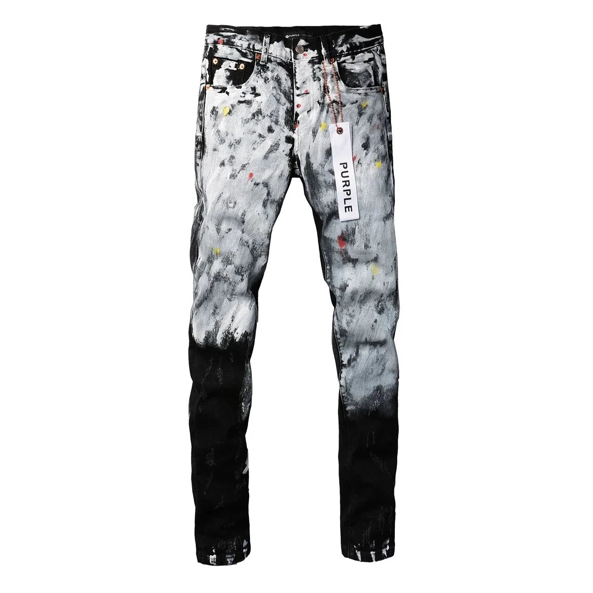 Design Distressed Yellow-Panel Jeans Dark Wash - 13