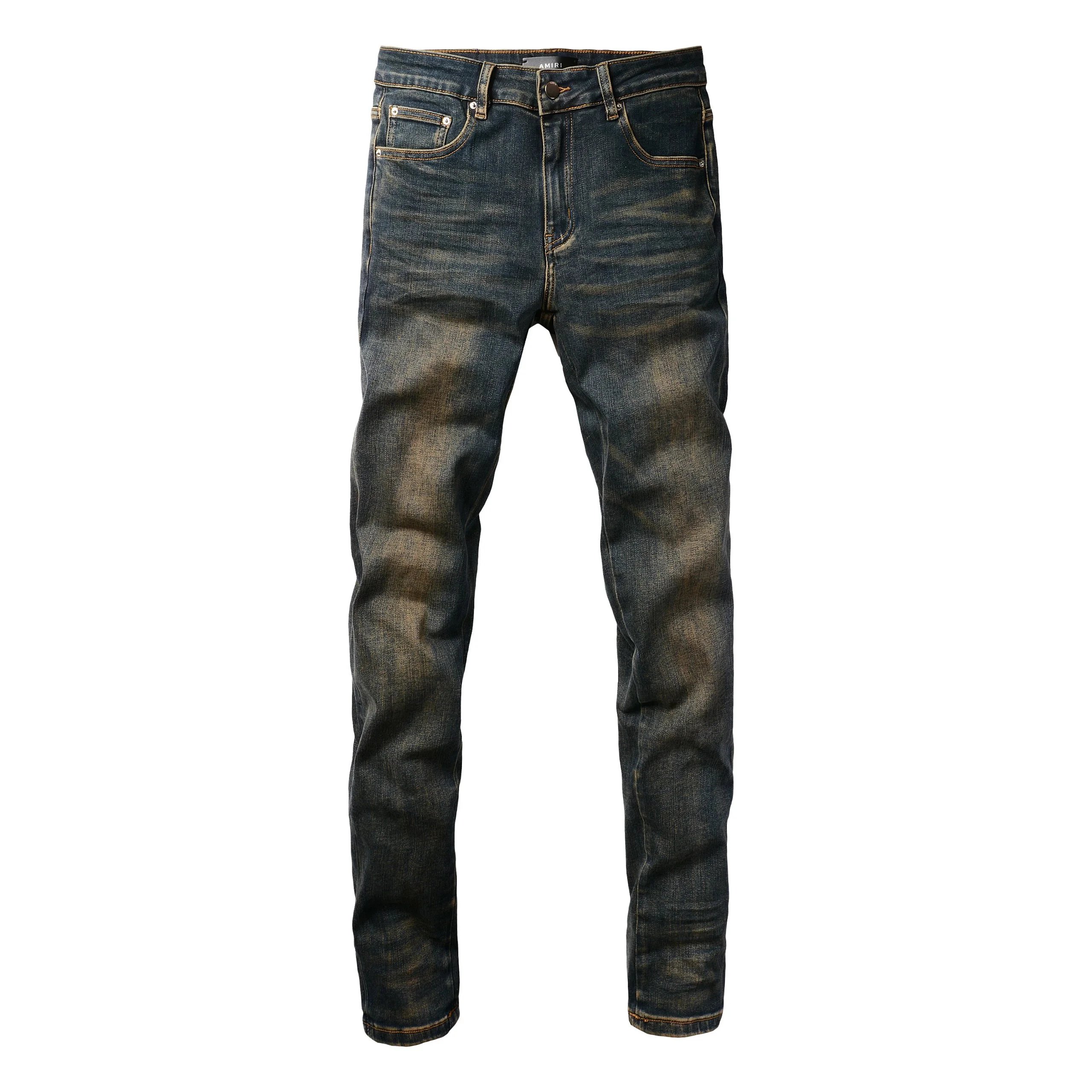 Design Distressed Yellow-Panel Jeans Dark Wash - 16