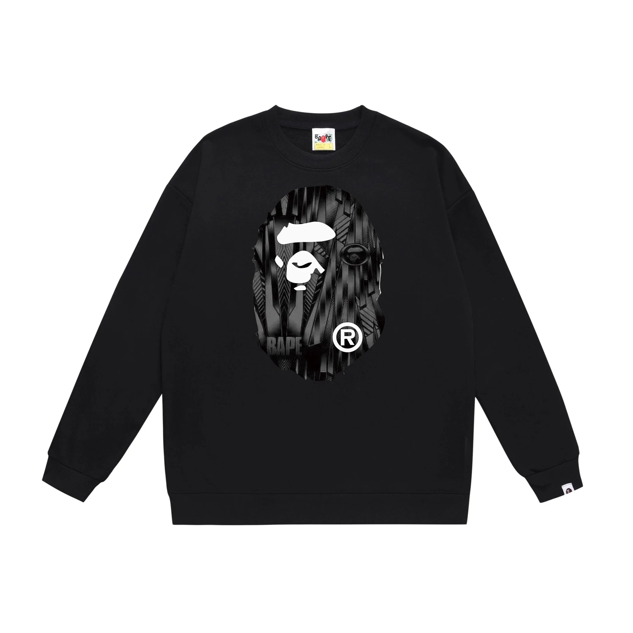 A Bathing Ape Geometric Camo Ape Head Crewneck Sweatshirt Gray Hoodie - 5