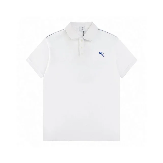 Burberry T-Shirts Short-Sleeve Polo with Striped Collar and Equestrian Knight Embroidery product detail image 15