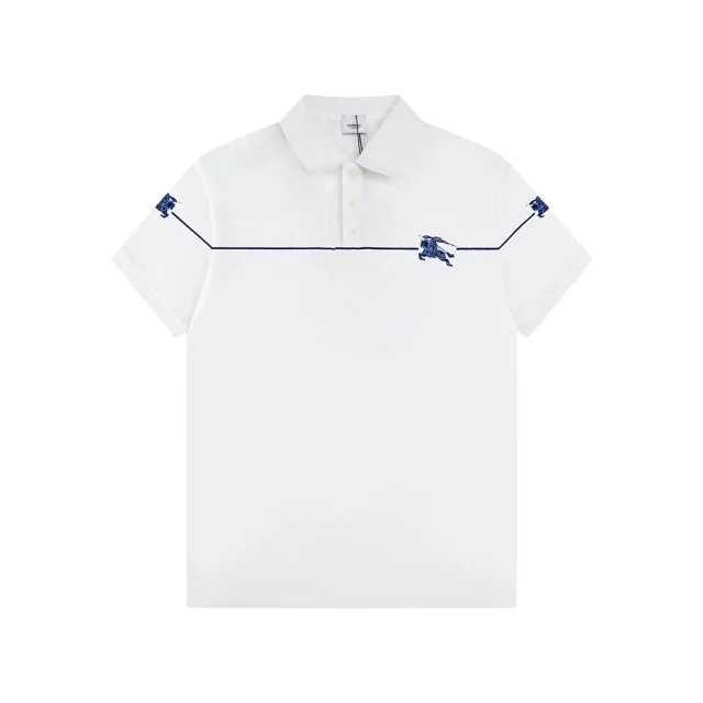 Burberry T-Shirts Short-Sleeve Polo with Striped Collar and Equestrian Knight Embroidery product detail image 18