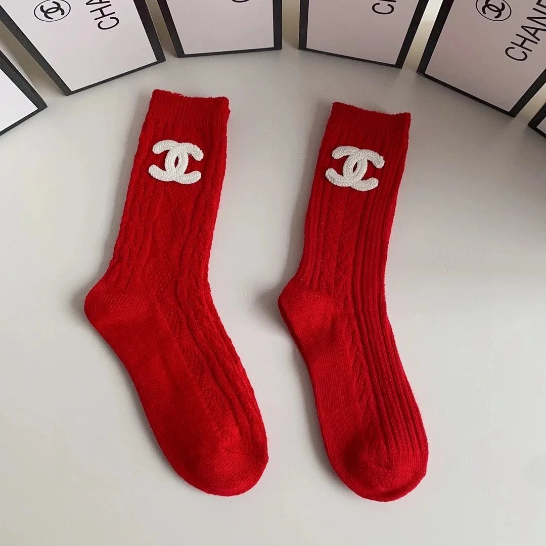 Chanel Logo Grid Ankle Socks in Navy and White - 6