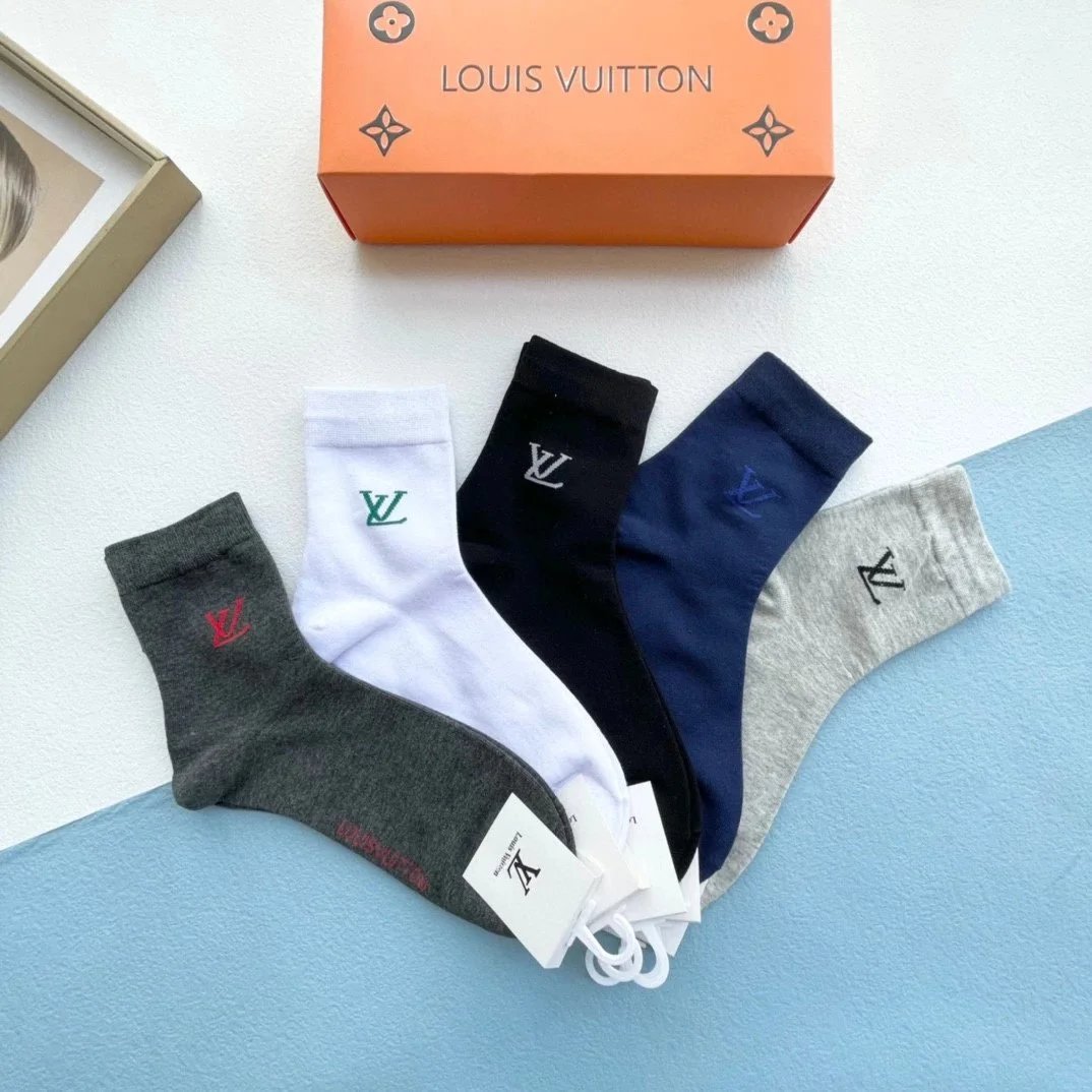 Louis Vuitton LV Monogram Embroidered Knee-High Socks Black and White - 12