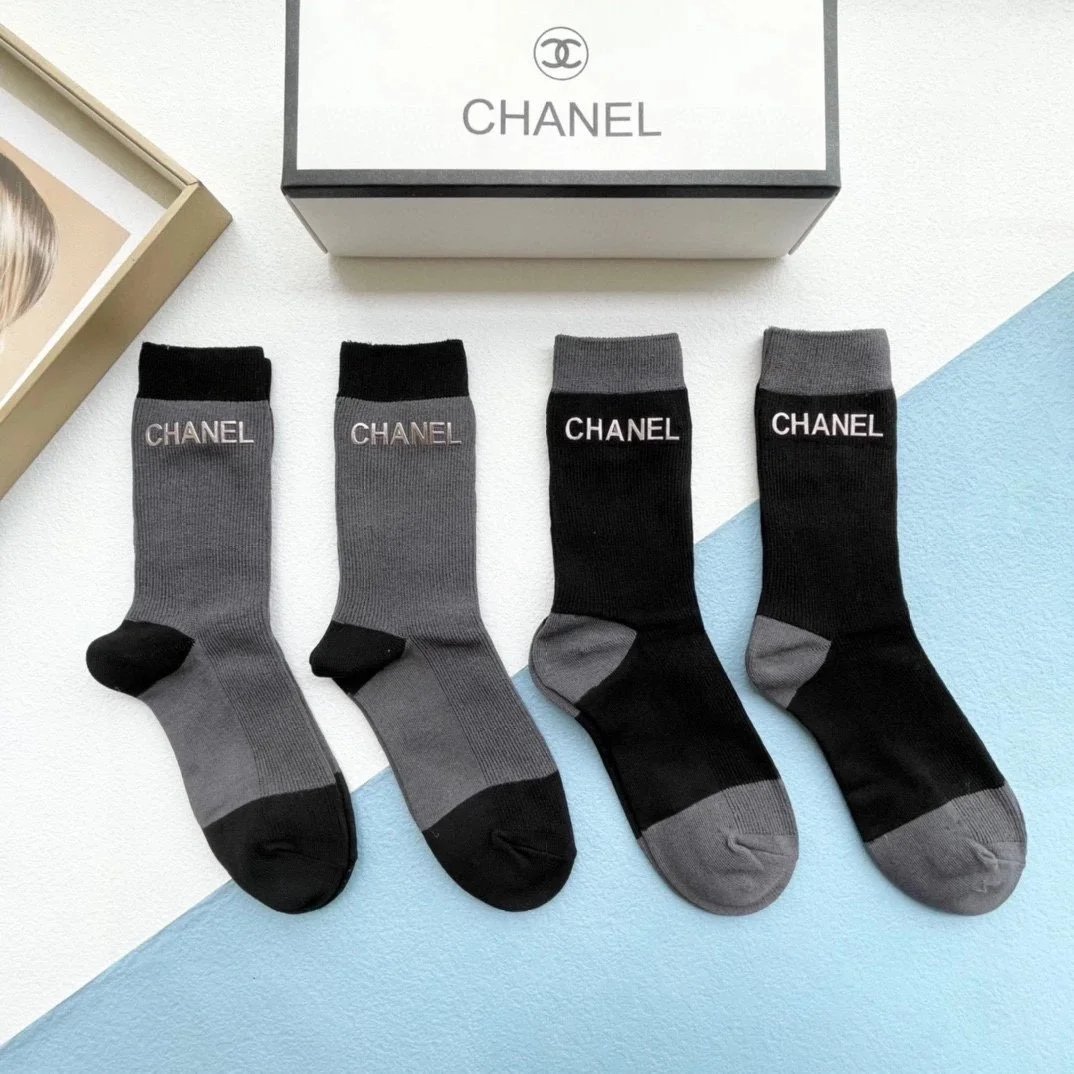Chanel Striped Logo Socks Black and White - 13