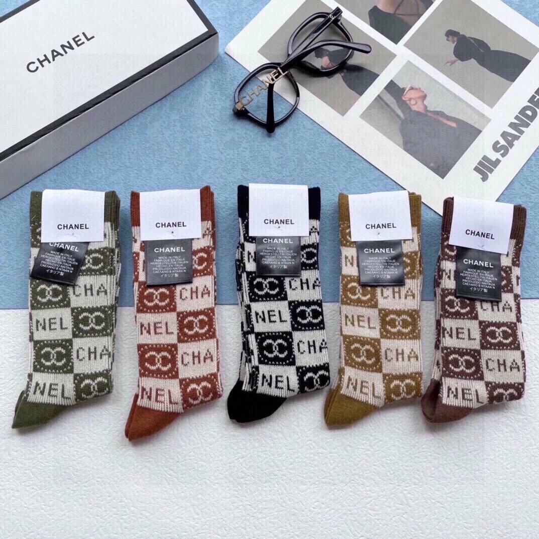 Chanel Striped Logo Socks Black and White - 15