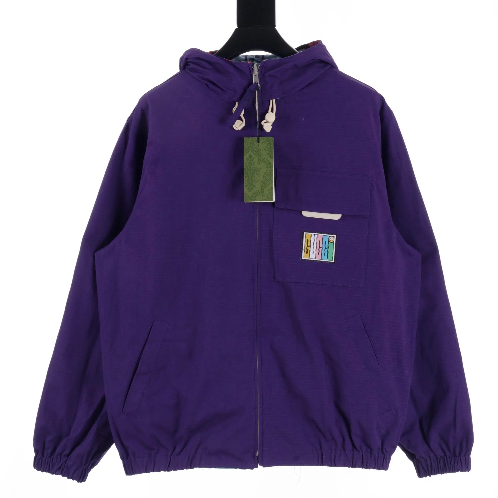 Gucci GG Supreme Hooded Windbreaker Gray Red Green Outerwear - 4