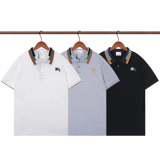 Burberry T-Shirts Short-Sleeve Polo with Striped Collar and Equestrian Knight Embroidery product detail image 2