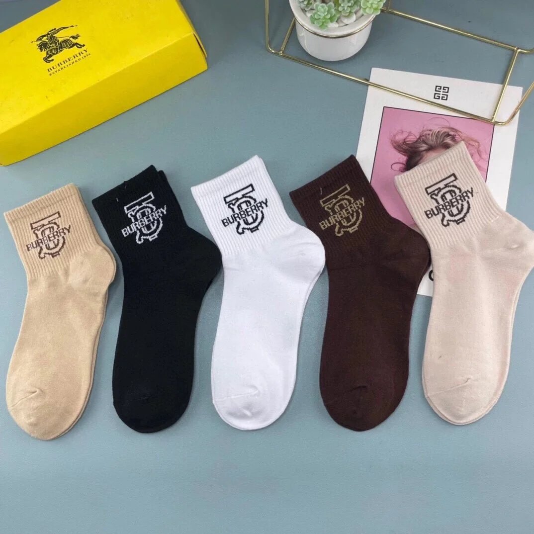 Burberry Monogram Logo Ankle Socks in Black, Charcoal, Navy, White, and Gray - 3