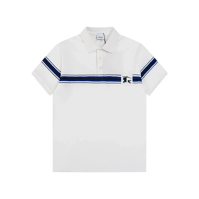 Burberry T-Shirts Short-Sleeve Polo with Striped Collar and Equestrian Knight Embroidery product detail image 16