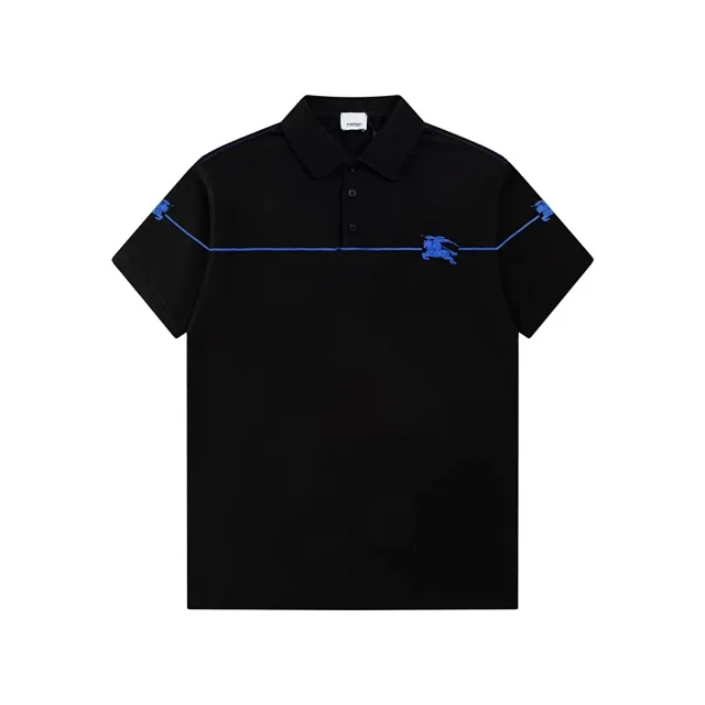 Burberry T-Shirts Short-Sleeve Polo with Striped Collar and Equestrian Knight Embroidery product detail image 19
