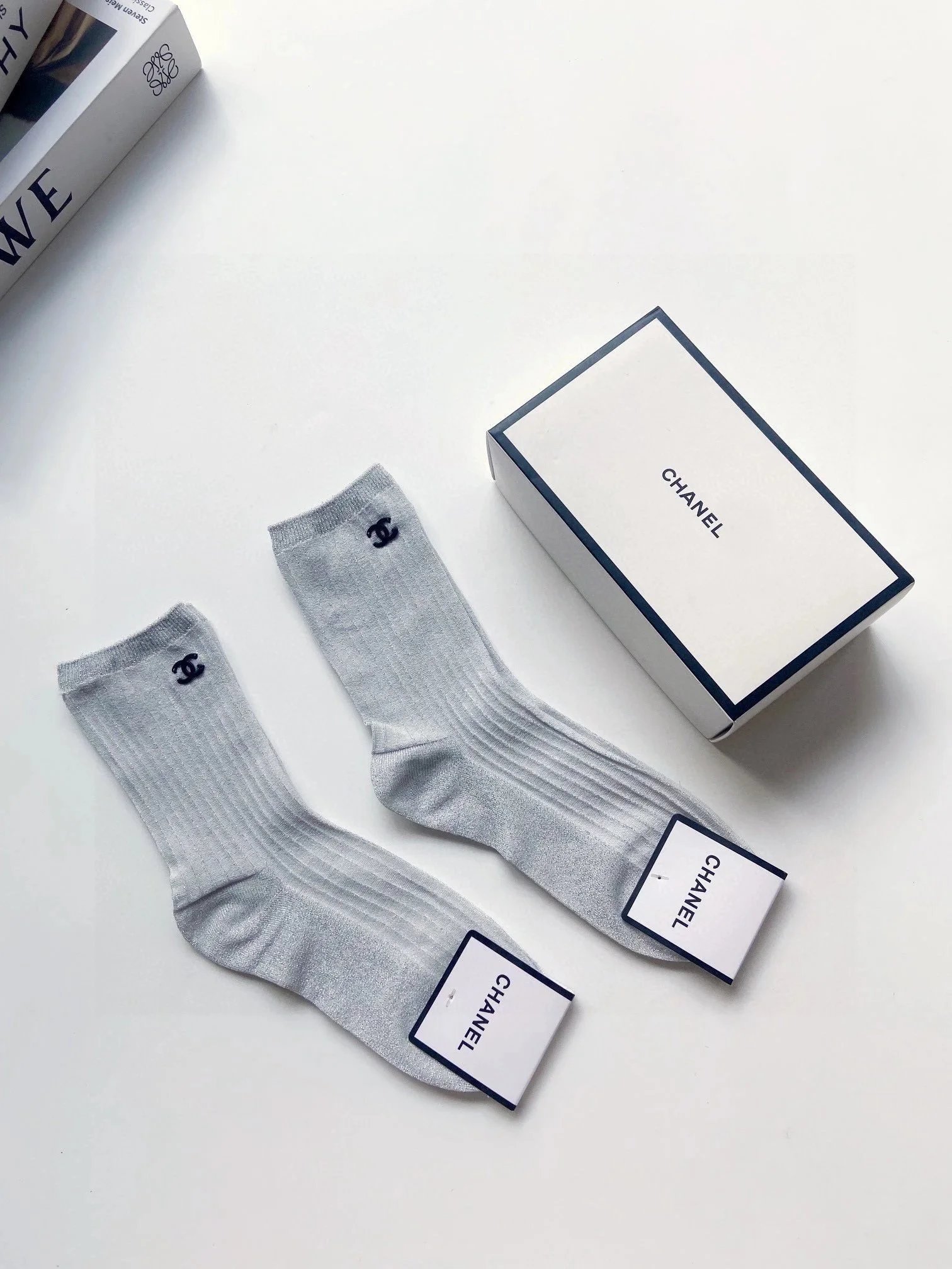Chanel Logo Socks Black and White - 9