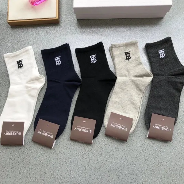 Burberry Monogram Logo Embroidered Black Socks - 10