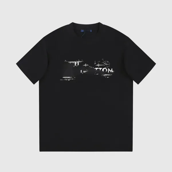 Design Distorted Text Print Black T-Shirt - 1