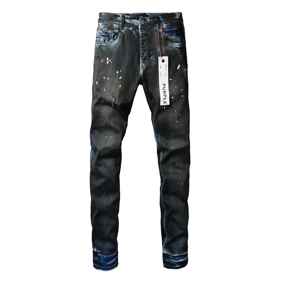 Design Distressed Yellow-Panel Jeans Dark Wash - 5