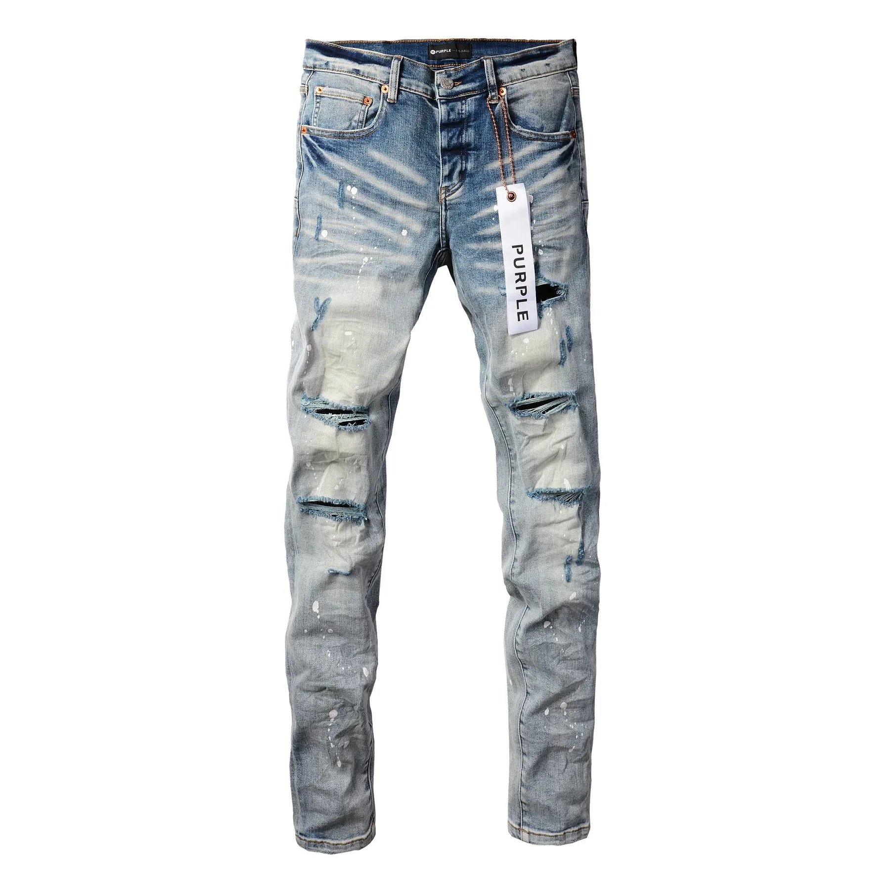 Design Distressed Yellow-Panel Jeans Dark Wash - 9