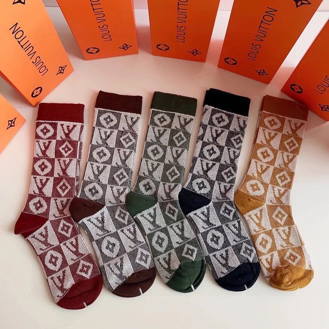 Loewe Anagram Logo Crew Socks in Burgundy, Navy, White, Gray, Beige - 13