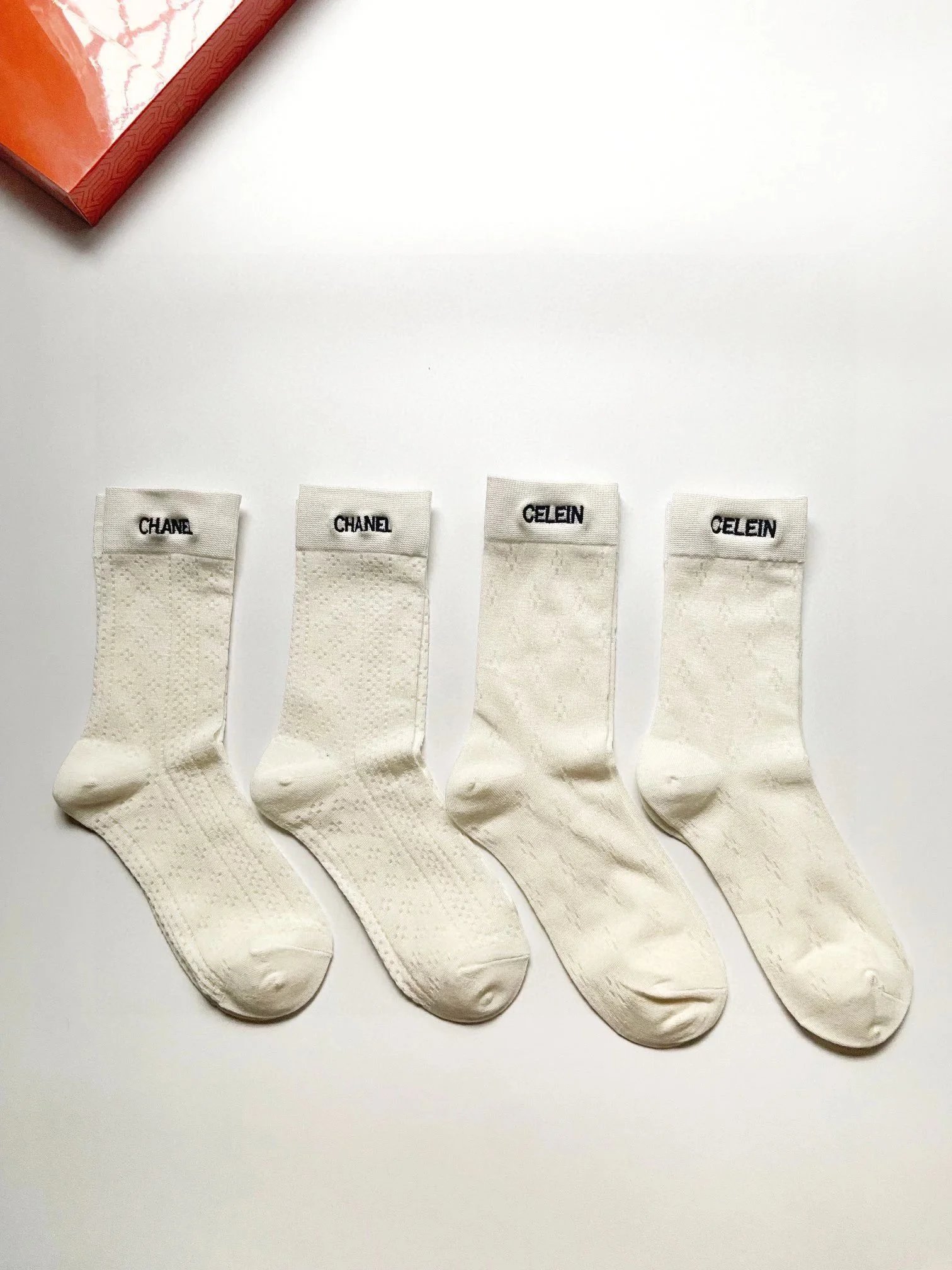 Celine Céline Paris Logo Print Socks Black and White Socks - 4