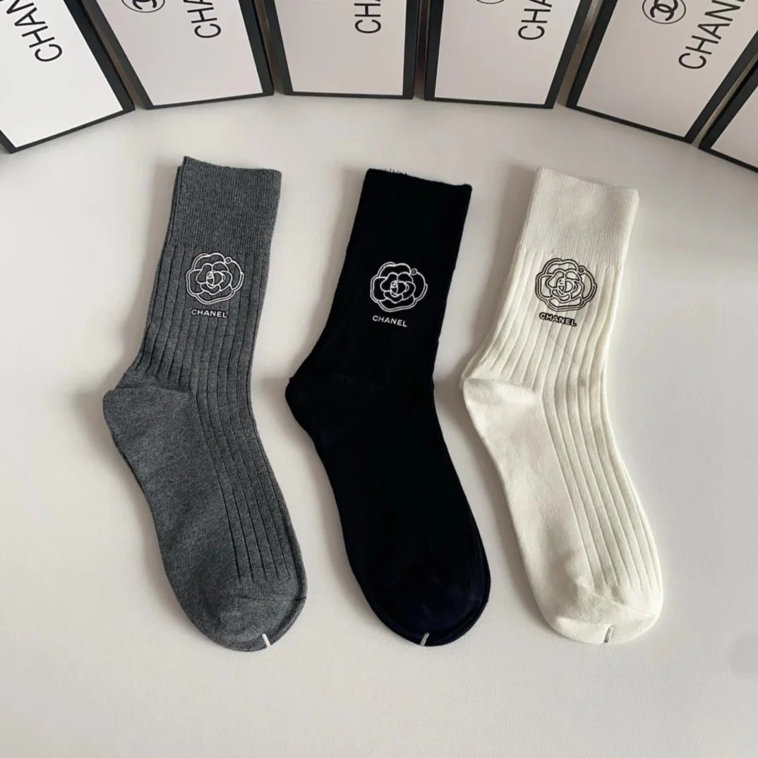 Chanel Striped Logo Socks Black and White - 3