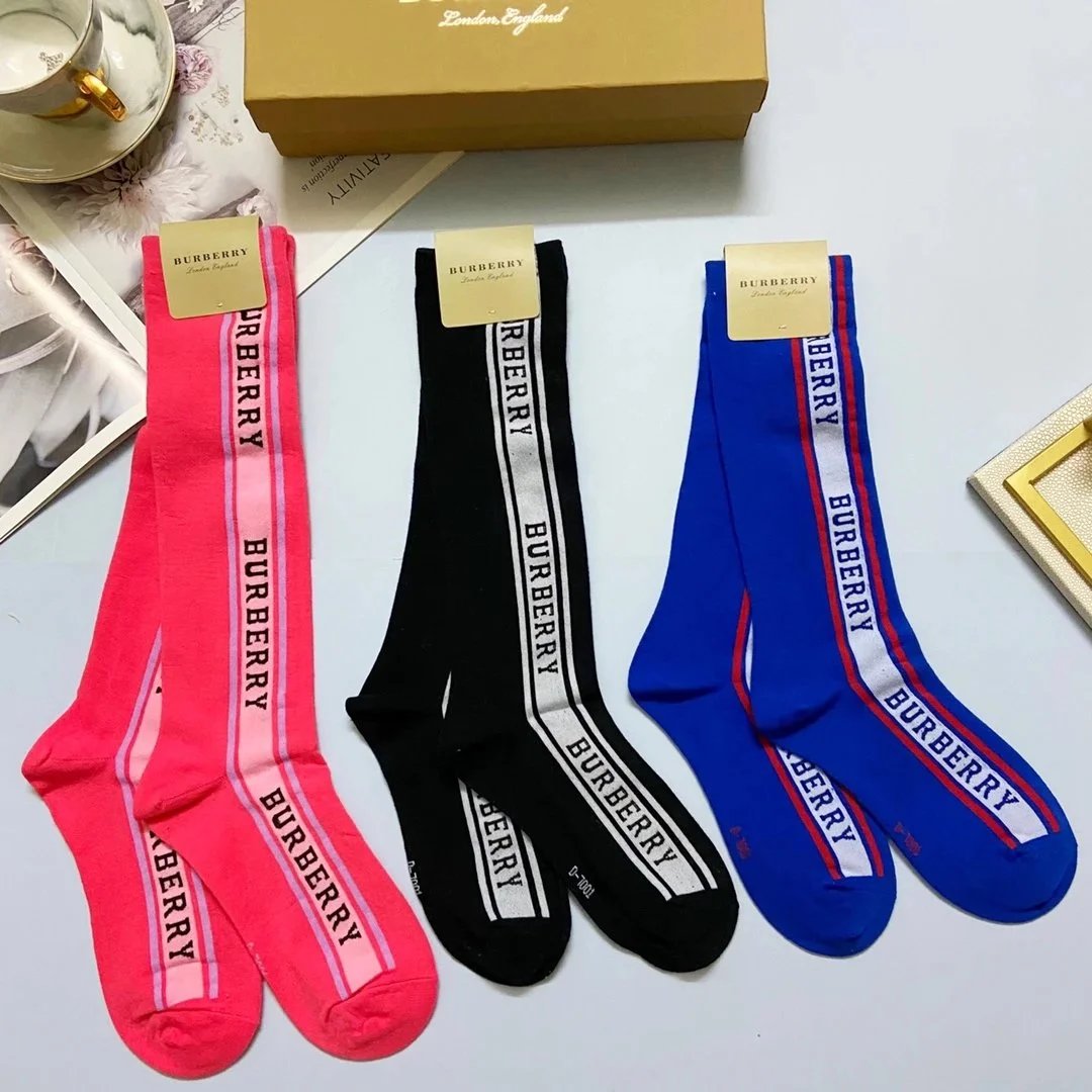 Burberry Icon Stripe Socks in White, Black, Gray, and Beige - 13